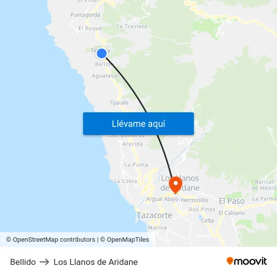 Bellido to Los Llanos de Aridane map