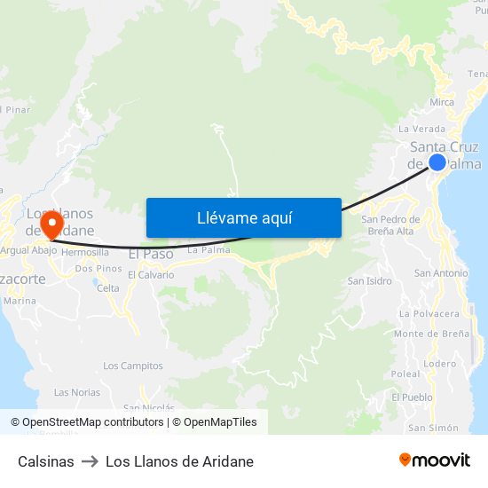 Calsinas to Los Llanos de Aridane map