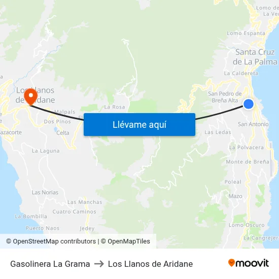 Gasolinera La Grama to Los Llanos de Aridane map
