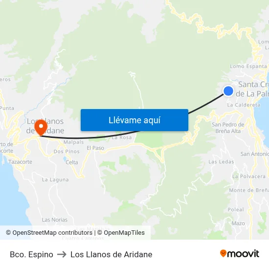 Bco. Espino to Los Llanos de Aridane map