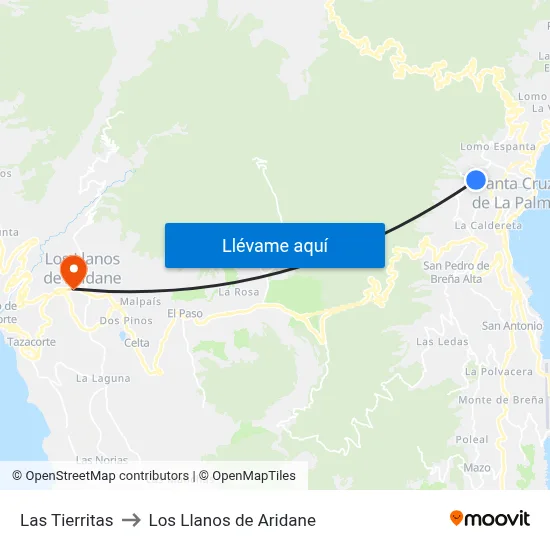 Las Tierritas to Los Llanos de Aridane map