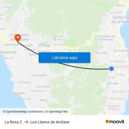 La Rosa 2 to Los Llanos de Aridane map