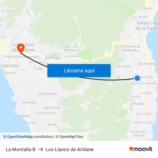 La Montaña B to Los Llanos de Aridane map