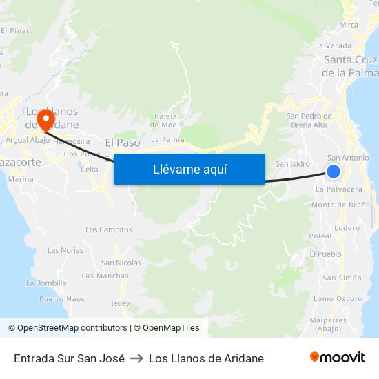 Entrada Sur San José to Los Llanos de Aridane map