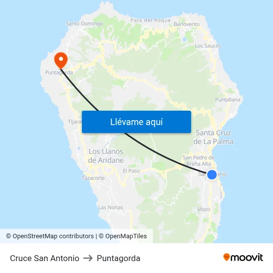 Cruce San Antonio to Puntagorda map