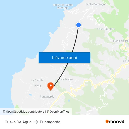 Cueva De Agua to Puntagorda map