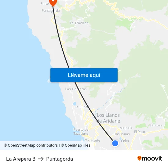 La Arepera B to Puntagorda map