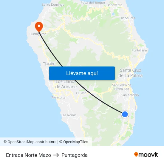 Entrada Norte Mazo to Puntagorda map