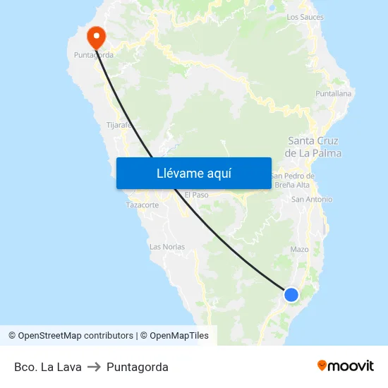 Bco. La Lava to Puntagorda map