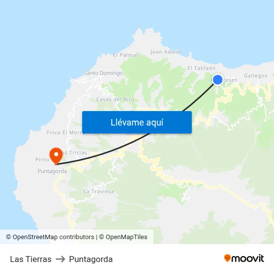 Las Tierras to Puntagorda map