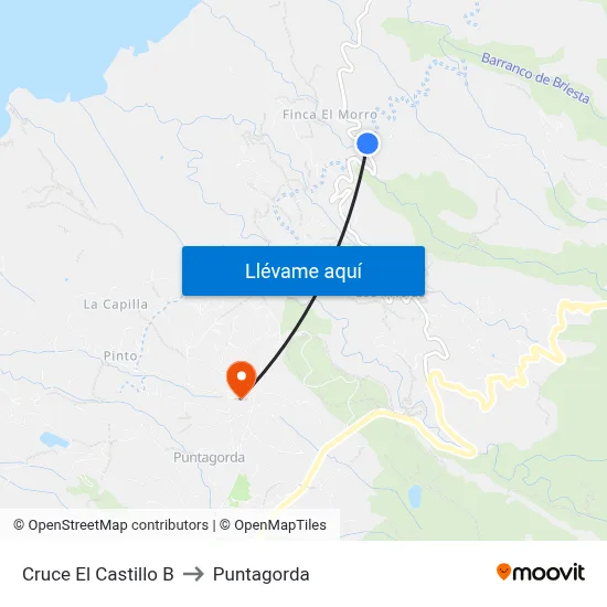 Cruce El Castillo B to Puntagorda map