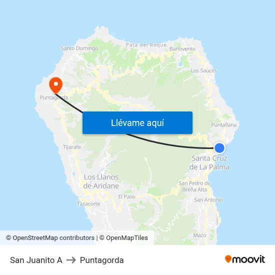 San Juanito A to Puntagorda map
