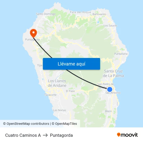 Cuatro Caminos A to Puntagorda map