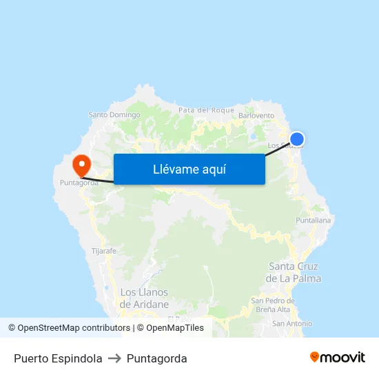 Puerto Espindola to Puntagorda map