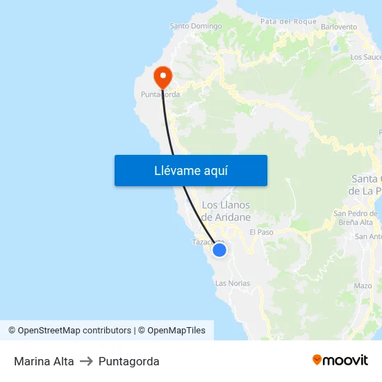 Marina Alta to Puntagorda map