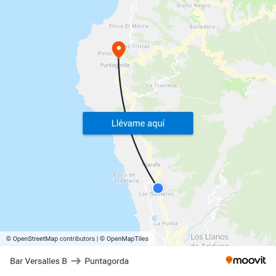 Bar Versalles B to Puntagorda map