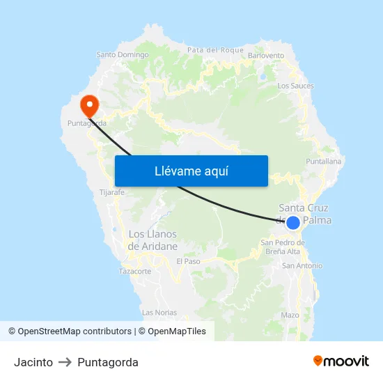 Jacinto to Puntagorda map