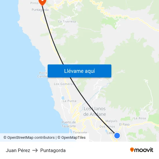 Juan Pérez to Puntagorda map