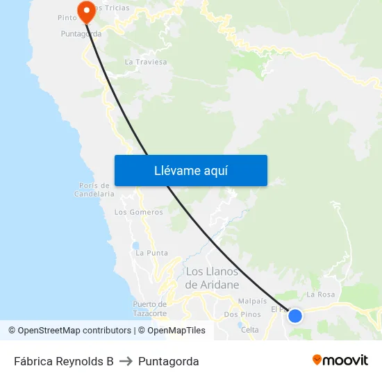 Fábrica Reynolds B to Puntagorda map