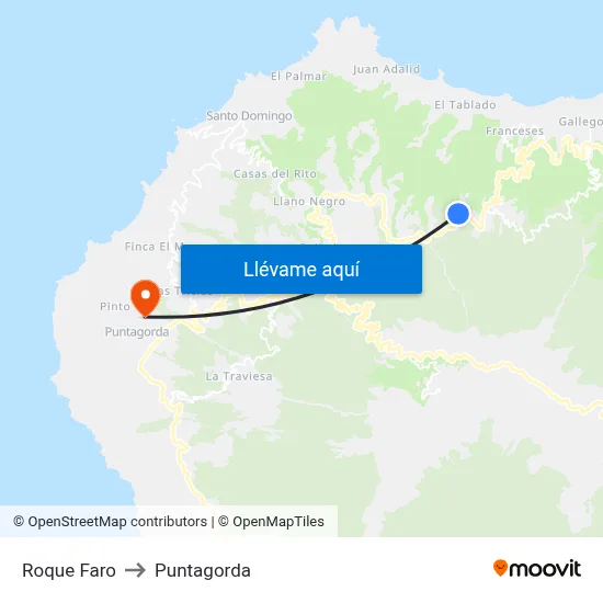 Roque Faro to Puntagorda map