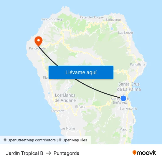 Jardín Tropical B to Puntagorda map