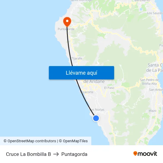 Cruce La Bombilla B to Puntagorda map