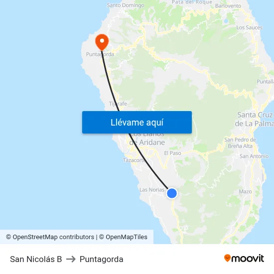 San Nicolás B to Puntagorda map