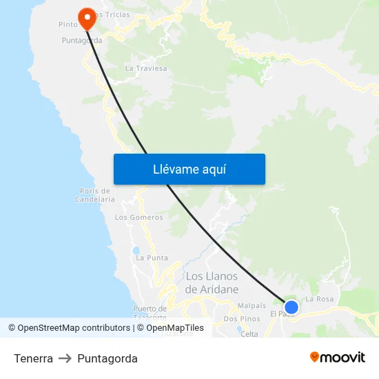 Tenerra to Puntagorda map