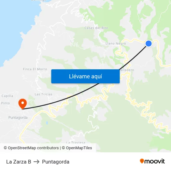 La Zarza B to Puntagorda map