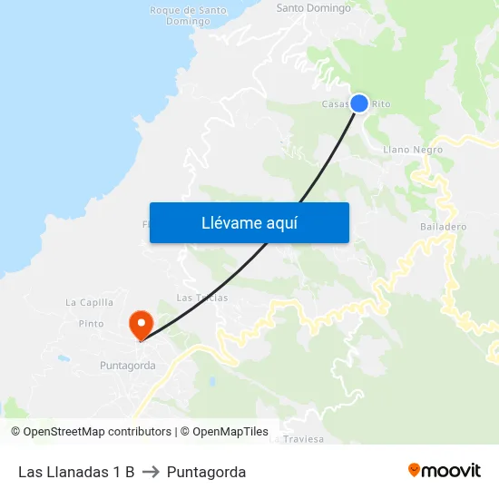 Las Llanadas 1 B to Puntagorda map