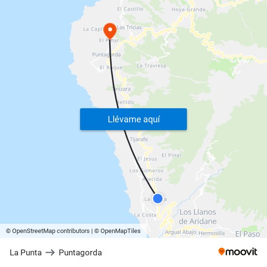 La Punta to Puntagorda map