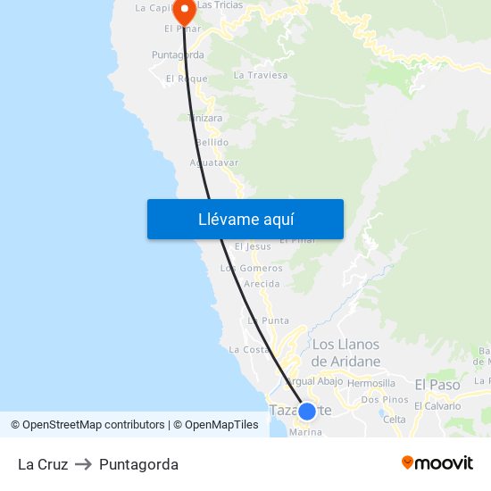 La Cruz to Puntagorda map