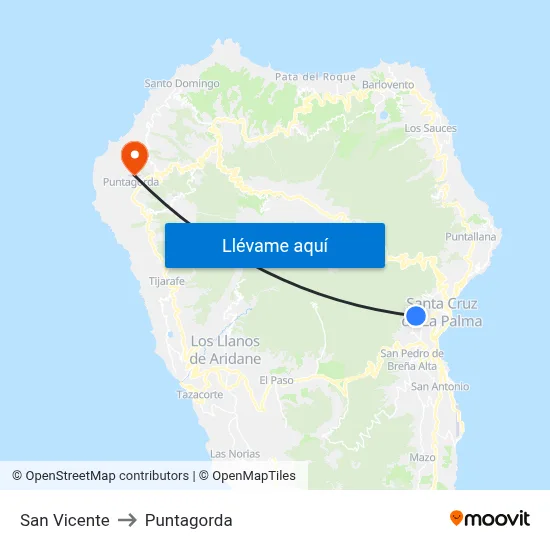 San Vicente to Puntagorda map