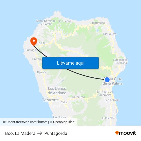 Bco. La Madera to Puntagorda map