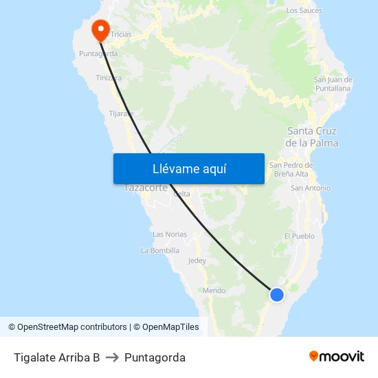 Tigalate Arriba B to Puntagorda map