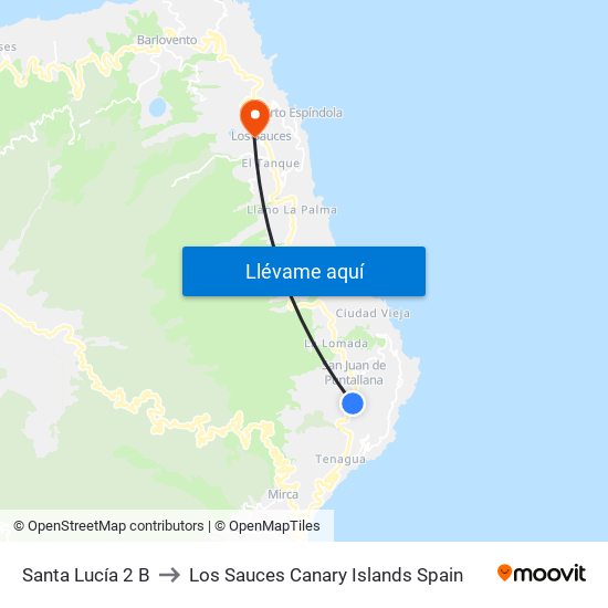 Santa Lucía 2 B to Los Sauces Canary Islands Spain map