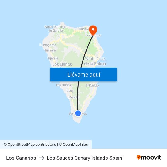 Los Canarios B to Los Sauces Canary Islands Spain map