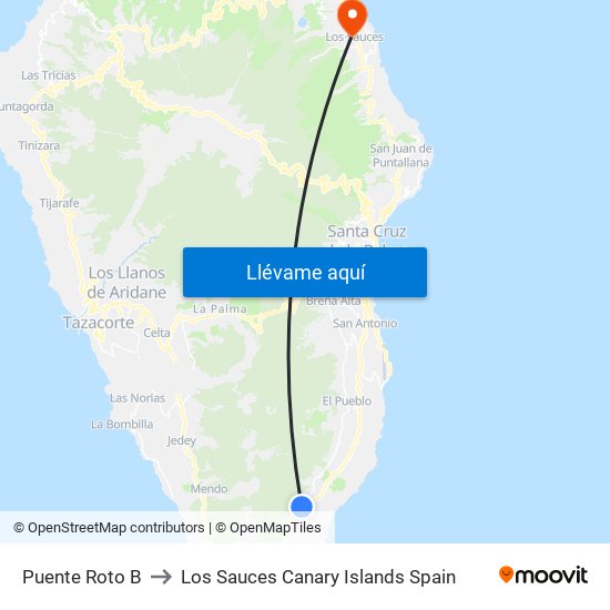 Puente Roto B to Los Sauces Canary Islands Spain map