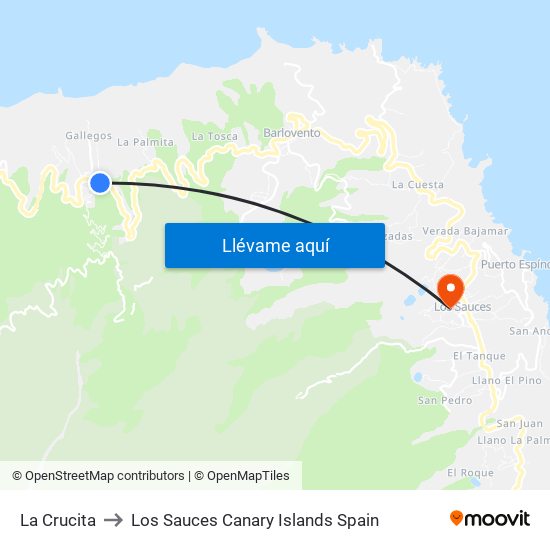 La Crucita to Los Sauces Canary Islands Spain map