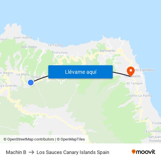 Machín B to Los Sauces Canary Islands Spain map