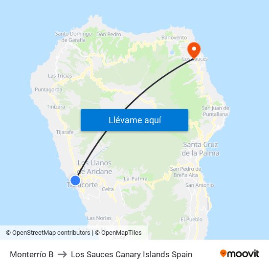 Monterrío B to Los Sauces Canary Islands Spain map