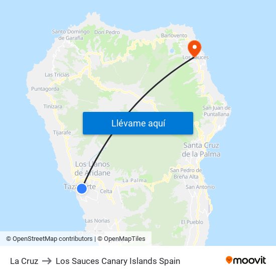 La Cruz to Los Sauces Canary Islands Spain map