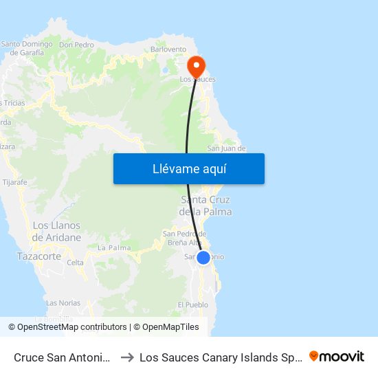 Cruce San Antonio B to Los Sauces Canary Islands Spain map