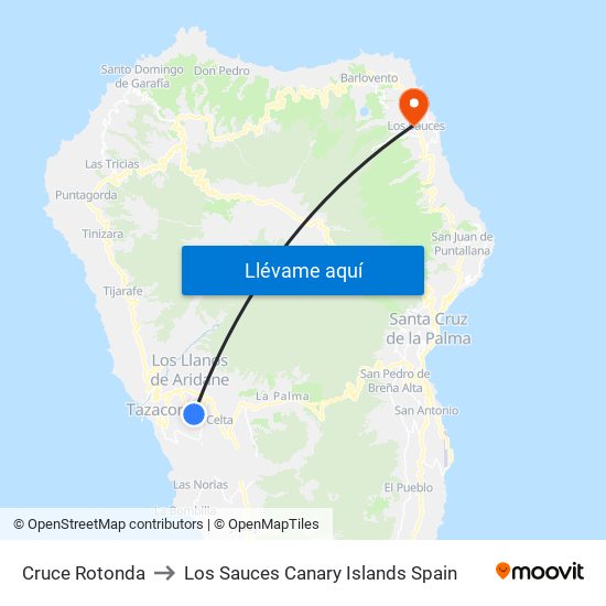 Cruce Rotonda to Los Sauces Canary Islands Spain map