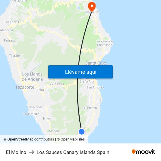 El Molino to Los Sauces Canary Islands Spain map