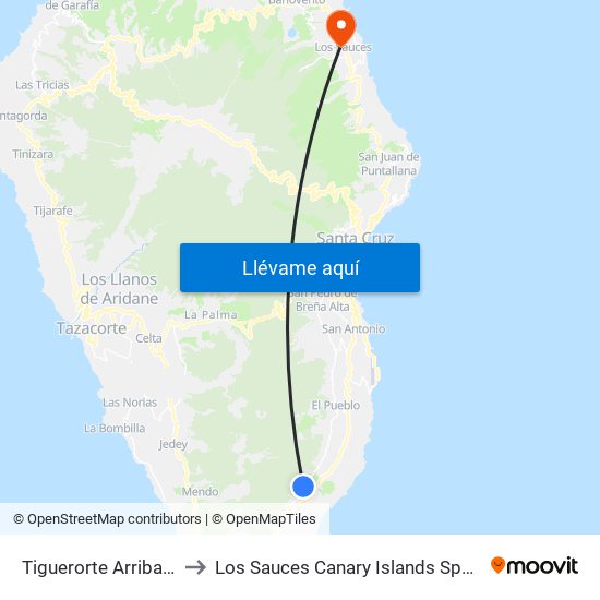 Tiguerorte Arriba B to Los Sauces Canary Islands Spain map