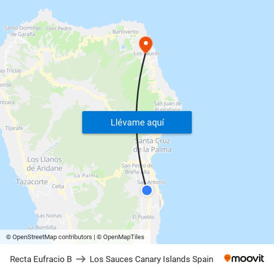 Recta Eufracio B to Los Sauces Canary Islands Spain map