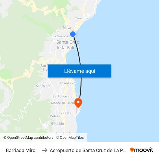 Barriada Mirca A to Aeropuerto de Santa Cruz de La Palma map