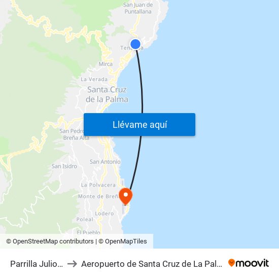 Parrilla Julio A to Aeropuerto de Santa Cruz de La Palma map