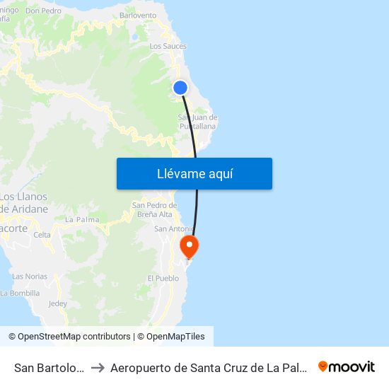 San Bartolo A to Aeropuerto de Santa Cruz de La Palma map